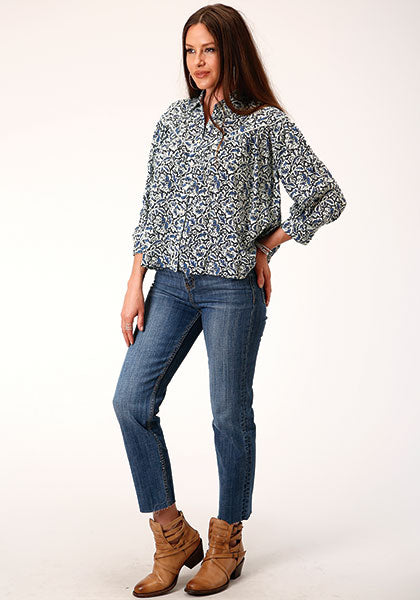 11-050-0590-2011 STETSON INDIGO TAPESTRY PRINT BLOUSE