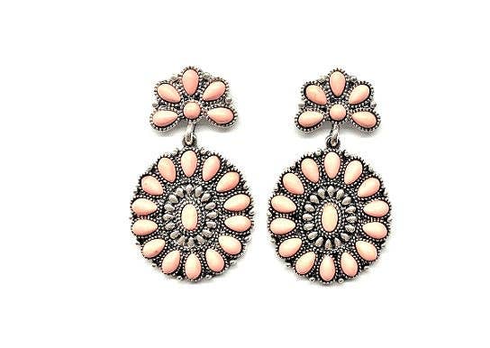 Western Turquoise Concho Dangle Earrings: TURQUOISE