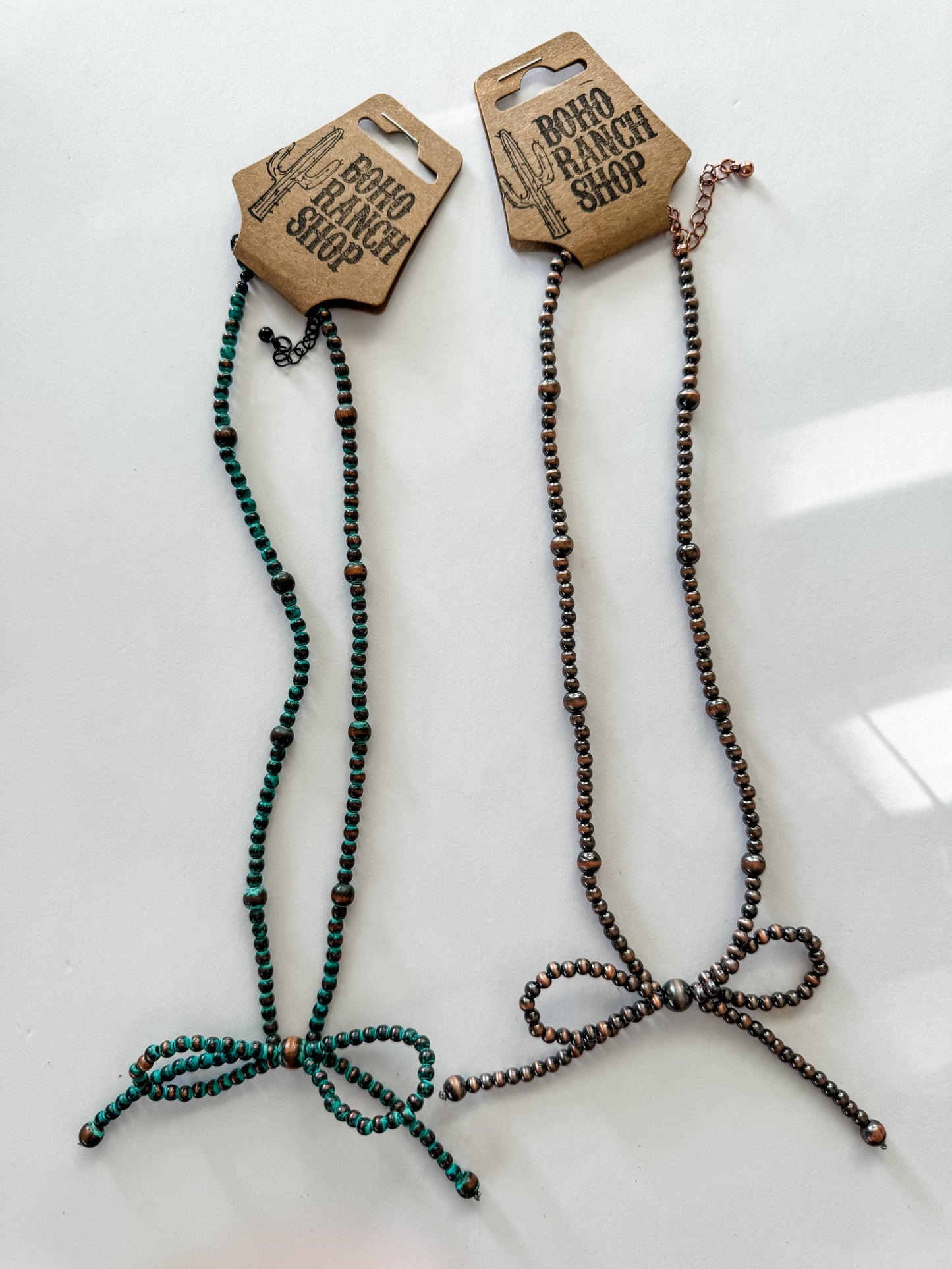 NAVAJO STYLE PEARL BOW COQUETTE NECKLACE: COPPER