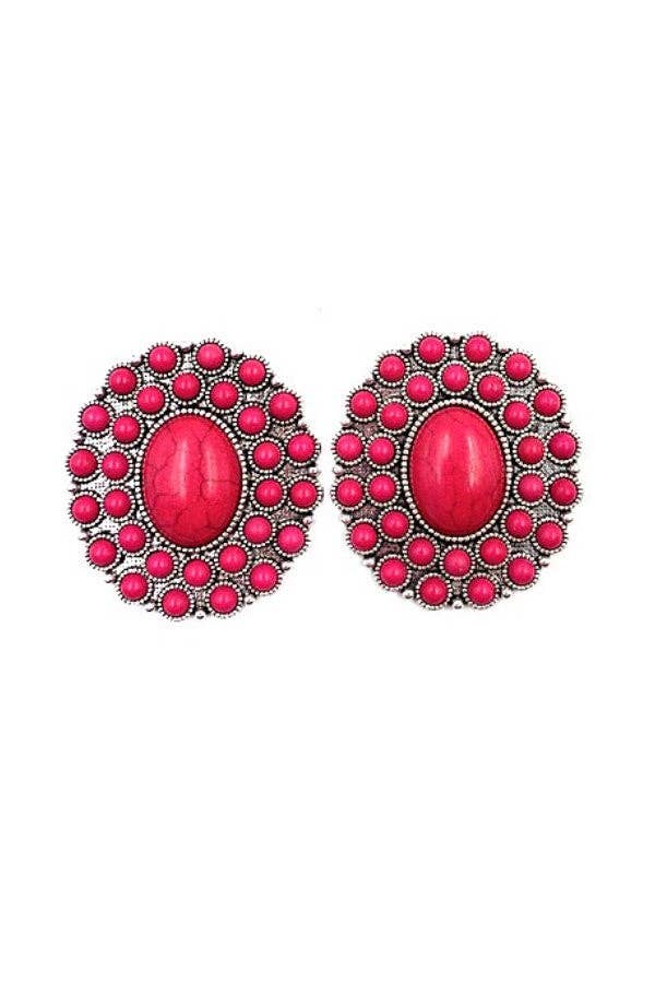 WESTERN CONCHO DESIGN POST EARRINGS: FUCHSIA