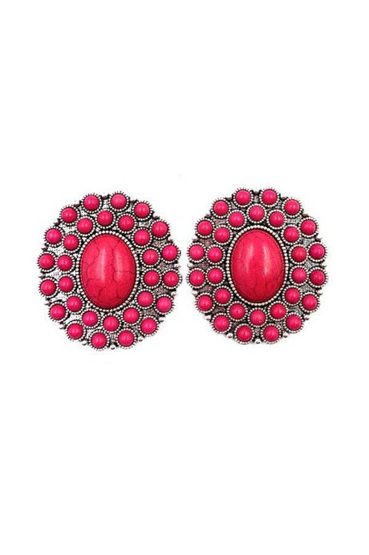 WESTERN CONCHO DESIGN POST EARRINGS: FUCHSIA