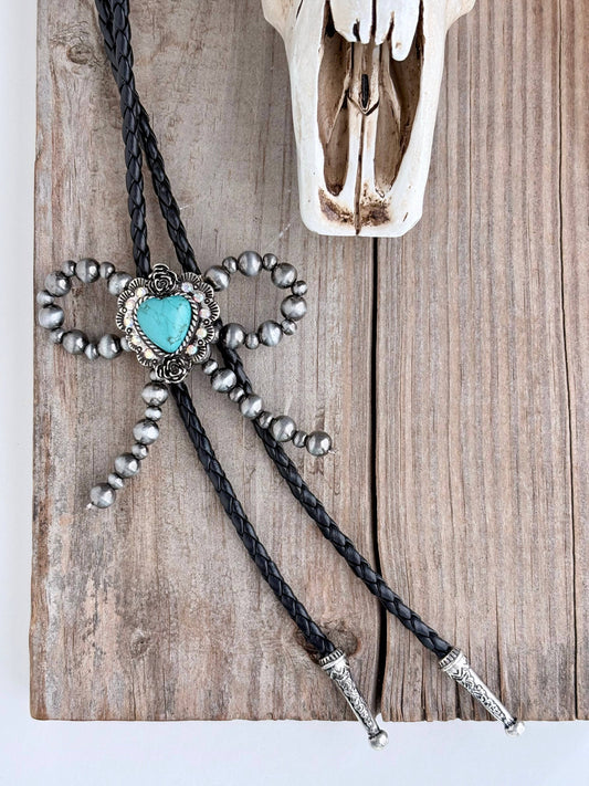 WESTERN STYLE BOLO TIE PENDANT W/ LEATHER CORD NECKLACE: BOW
