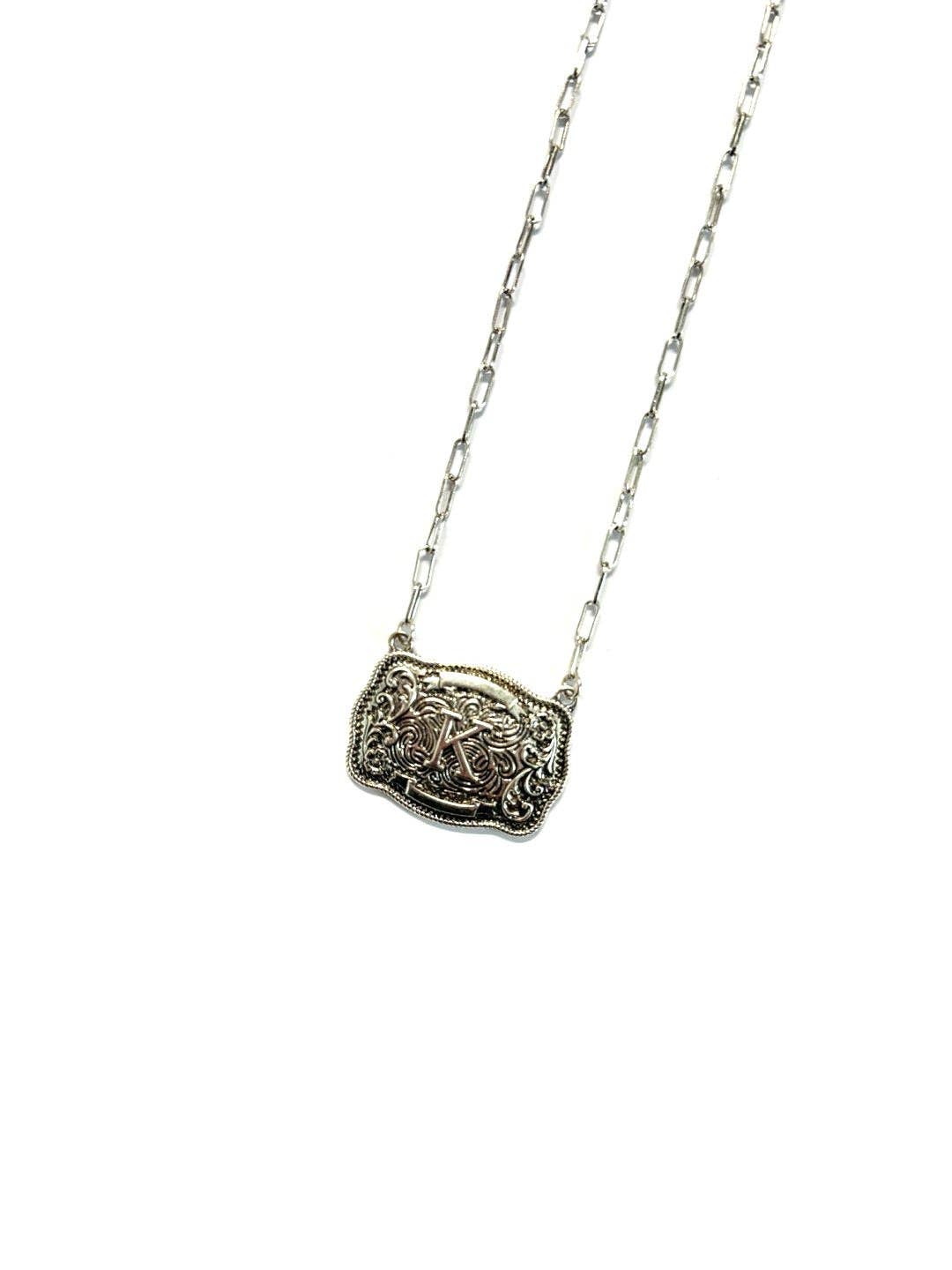 Western Belt Buckle Initial Necklace: M