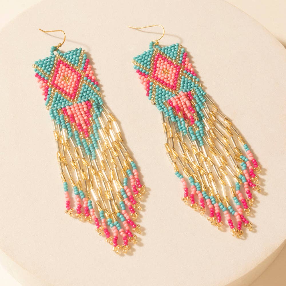 Gilded Arena Beaded Fringe Earrings in Rodeo Blue: Rodeo Blue