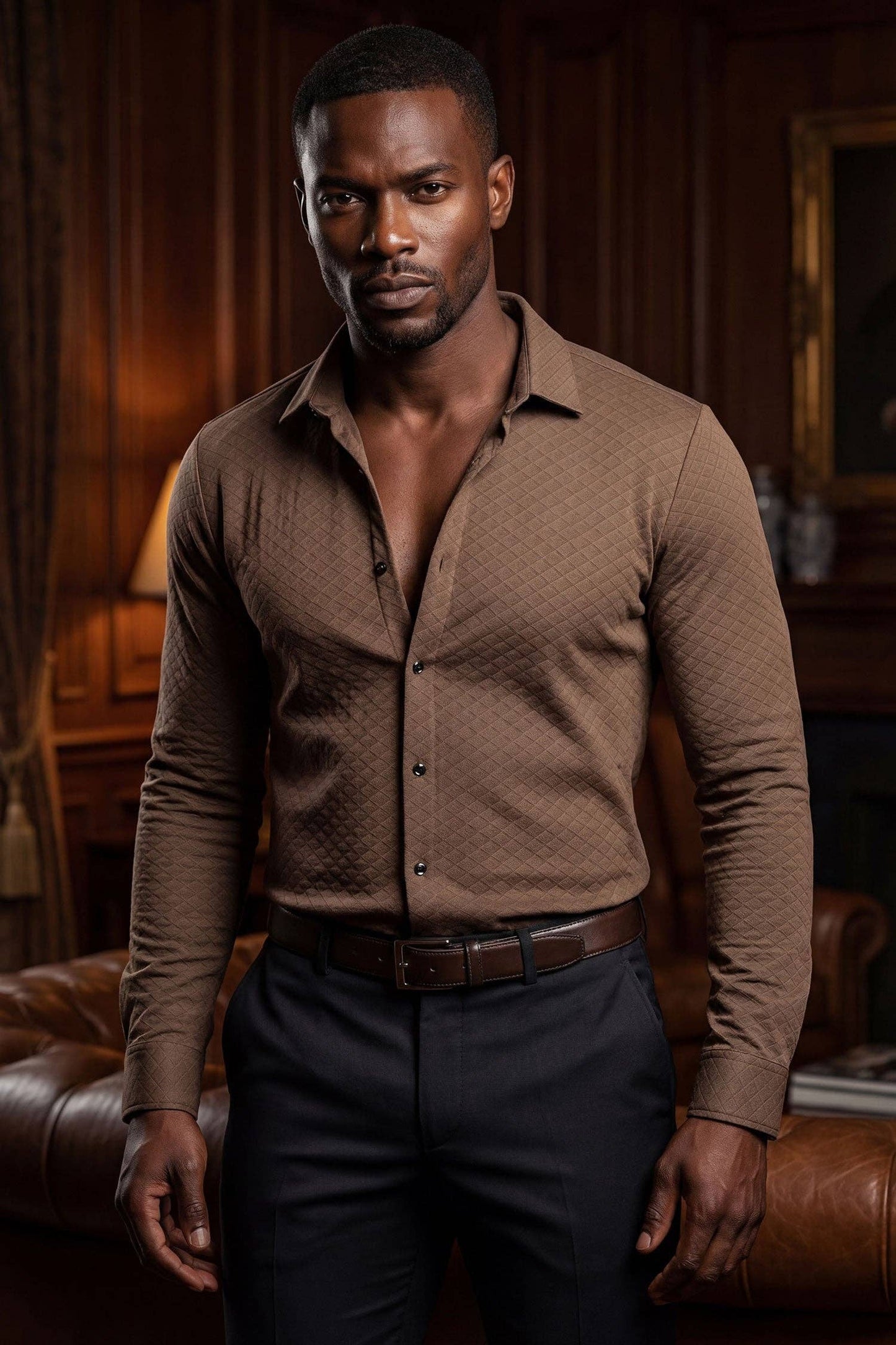 Napoleone Patterned Long Sleeve Shirt: Coffee