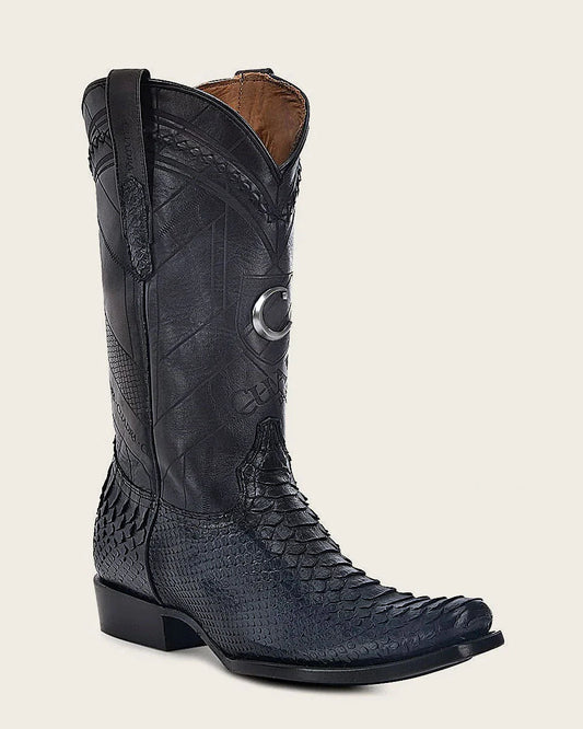 CU607 CUADRA BLACK PYTHON COWBOY BOOTS
