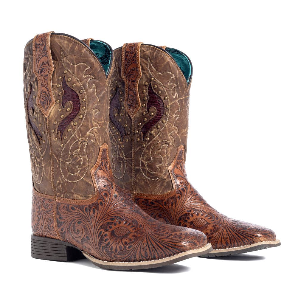 Gianna Hand-tooled Boots: Brown
