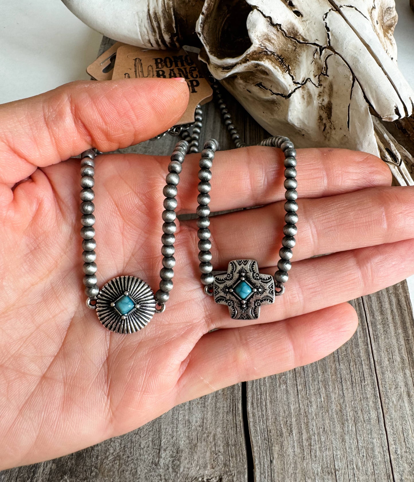 WESTERN TURQUOISE CHOKER NECKLACE: CROSS