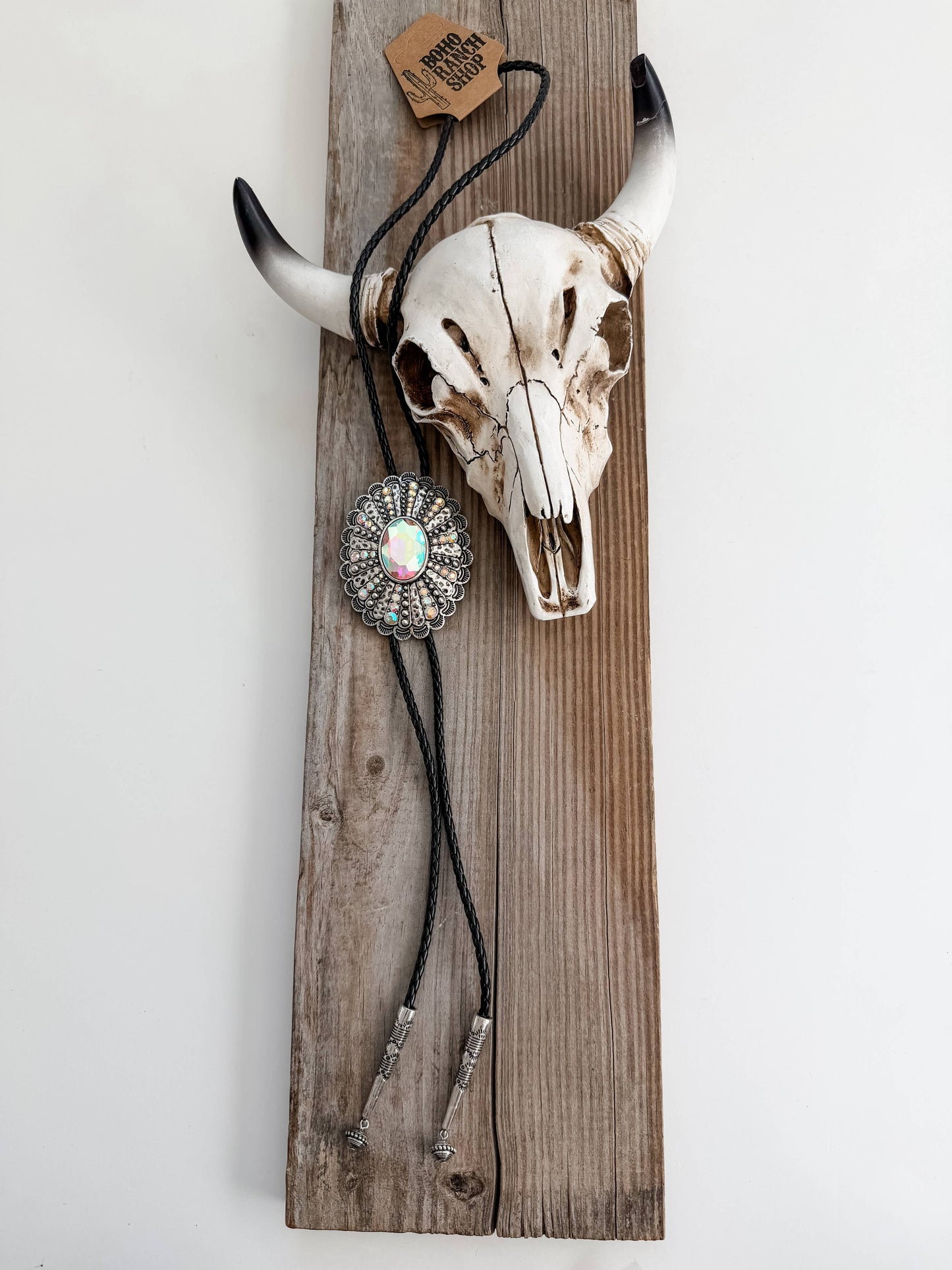 Western Style Large Stone Concho Bolo Tie Necklace