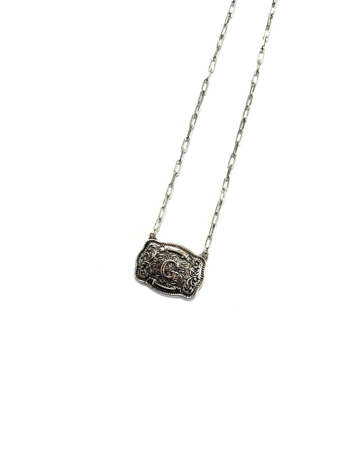 Western Belt Buckle Initial Necklace: M