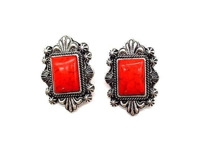 Western Turquoise Stone Post Earring: White