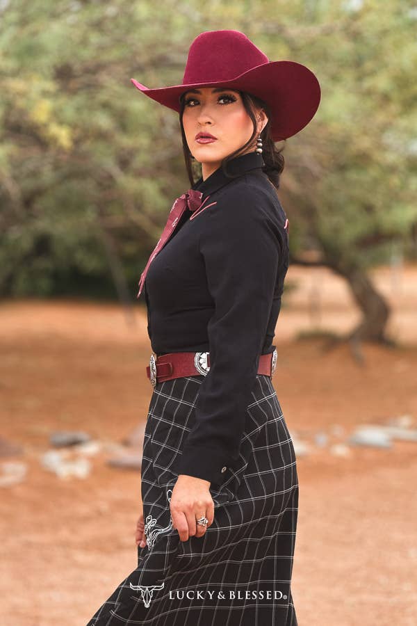 Black Long Sleeve Concho Button Down Western Yoke Neck Tie