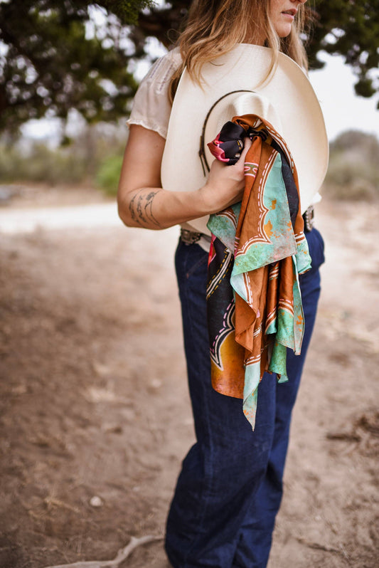 RODEO ROSE IN COPPER WILD RAG WESTERN SILK SARF
