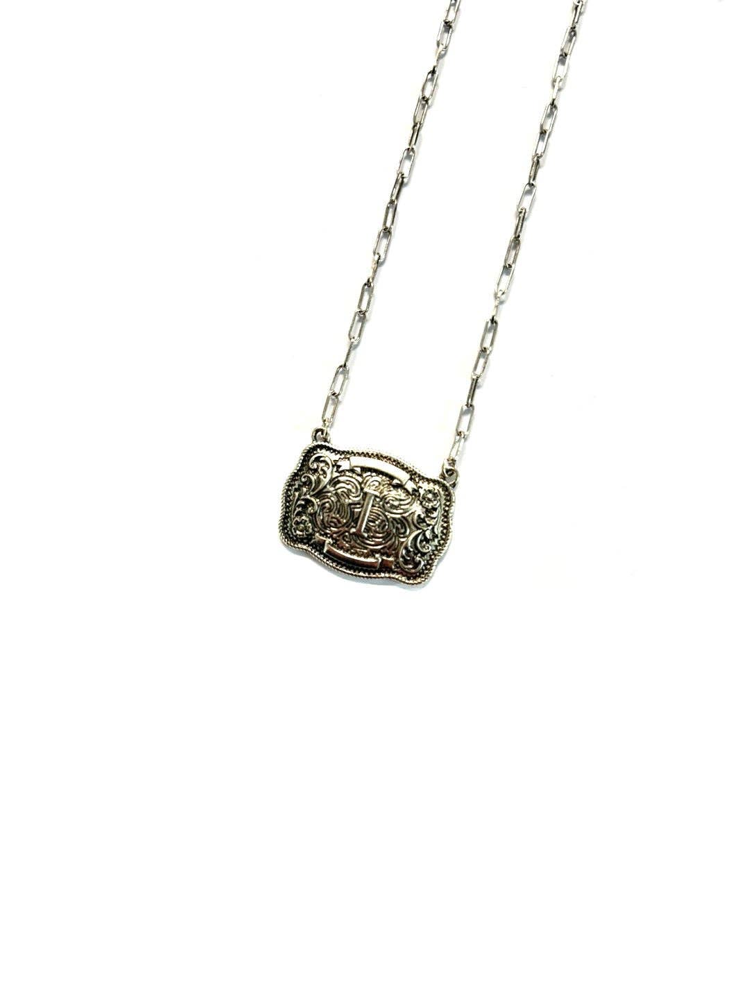 Western Belt Buckle Initial Necklace: S