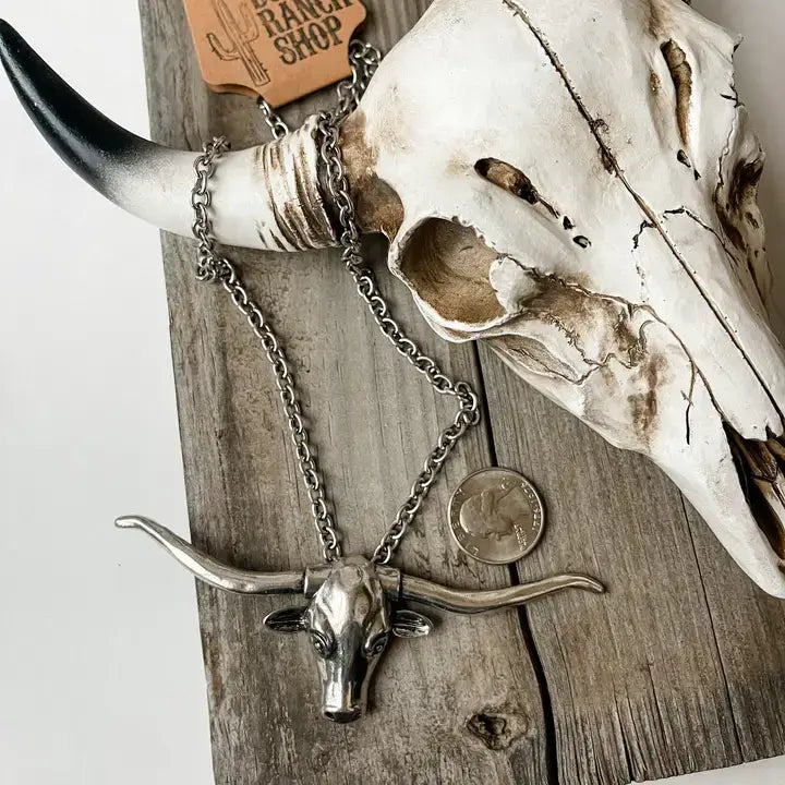 LARGE LONGHORN PENDANT STEER WESTERN NECKLACE