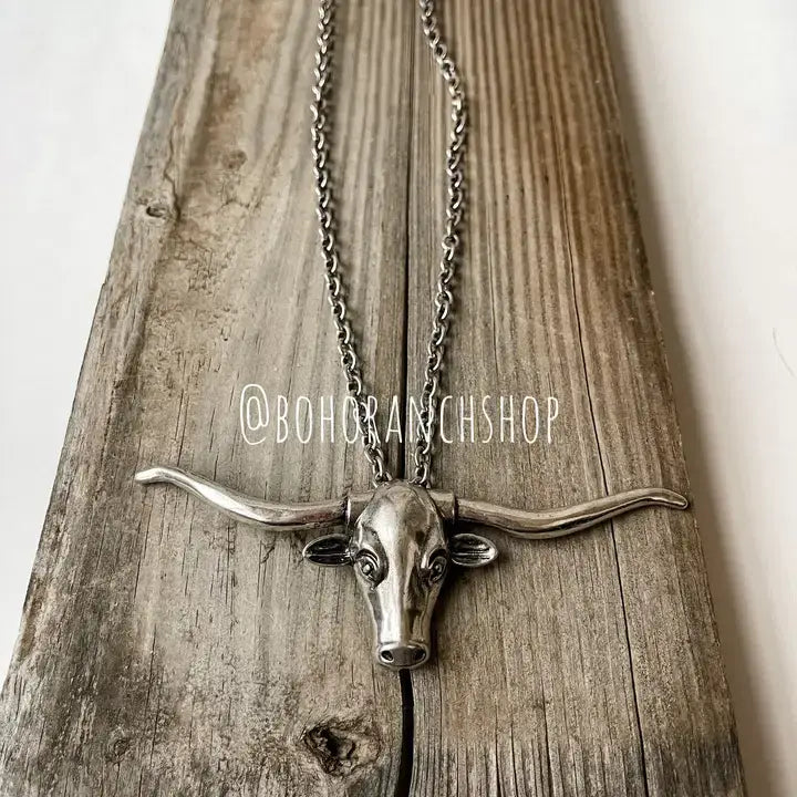 LARGE LONGHORN PENDANT STEER WESTERN NECKLACE