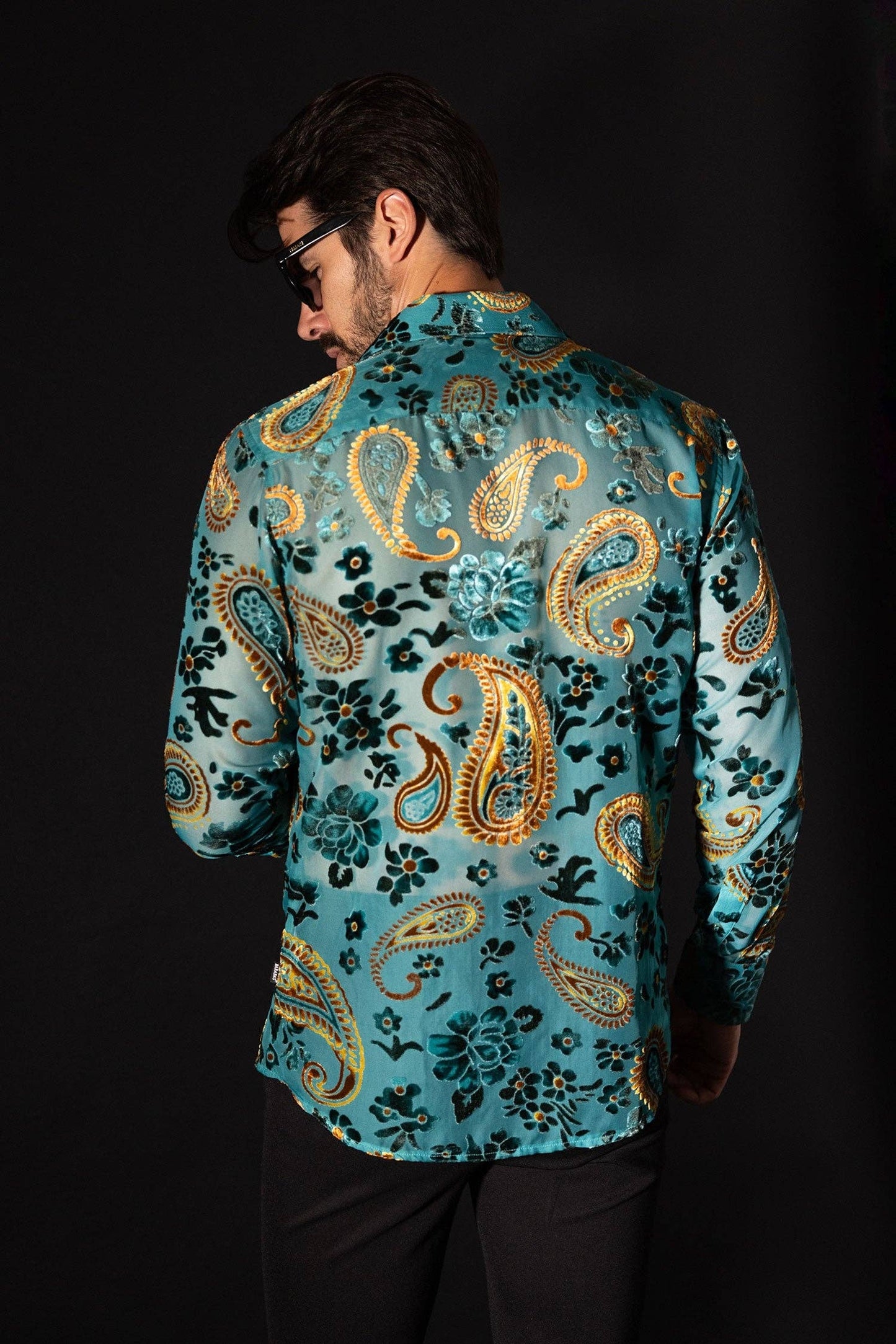 Bund Paisley Long Sleeve Shirt: -TEAL