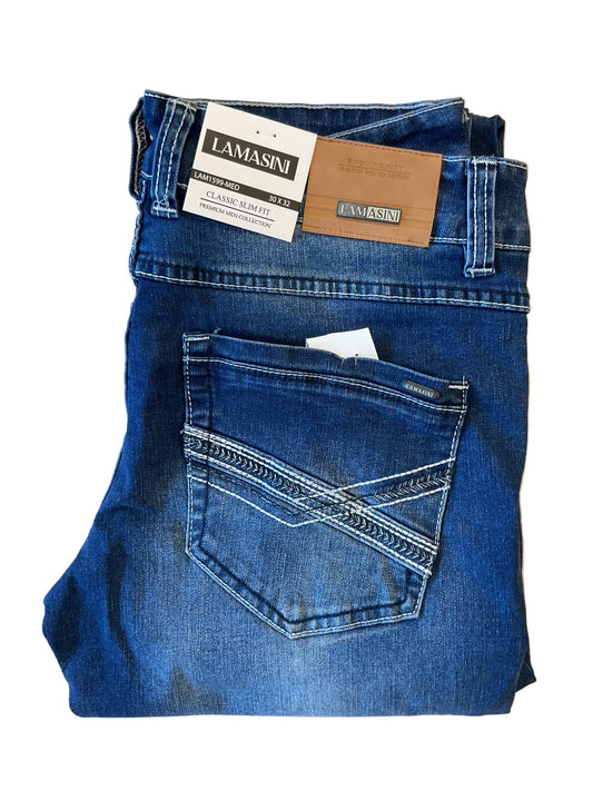 LAM1599 LAMASINI CLASSIC SLIM FIT MED BLUE JEANS