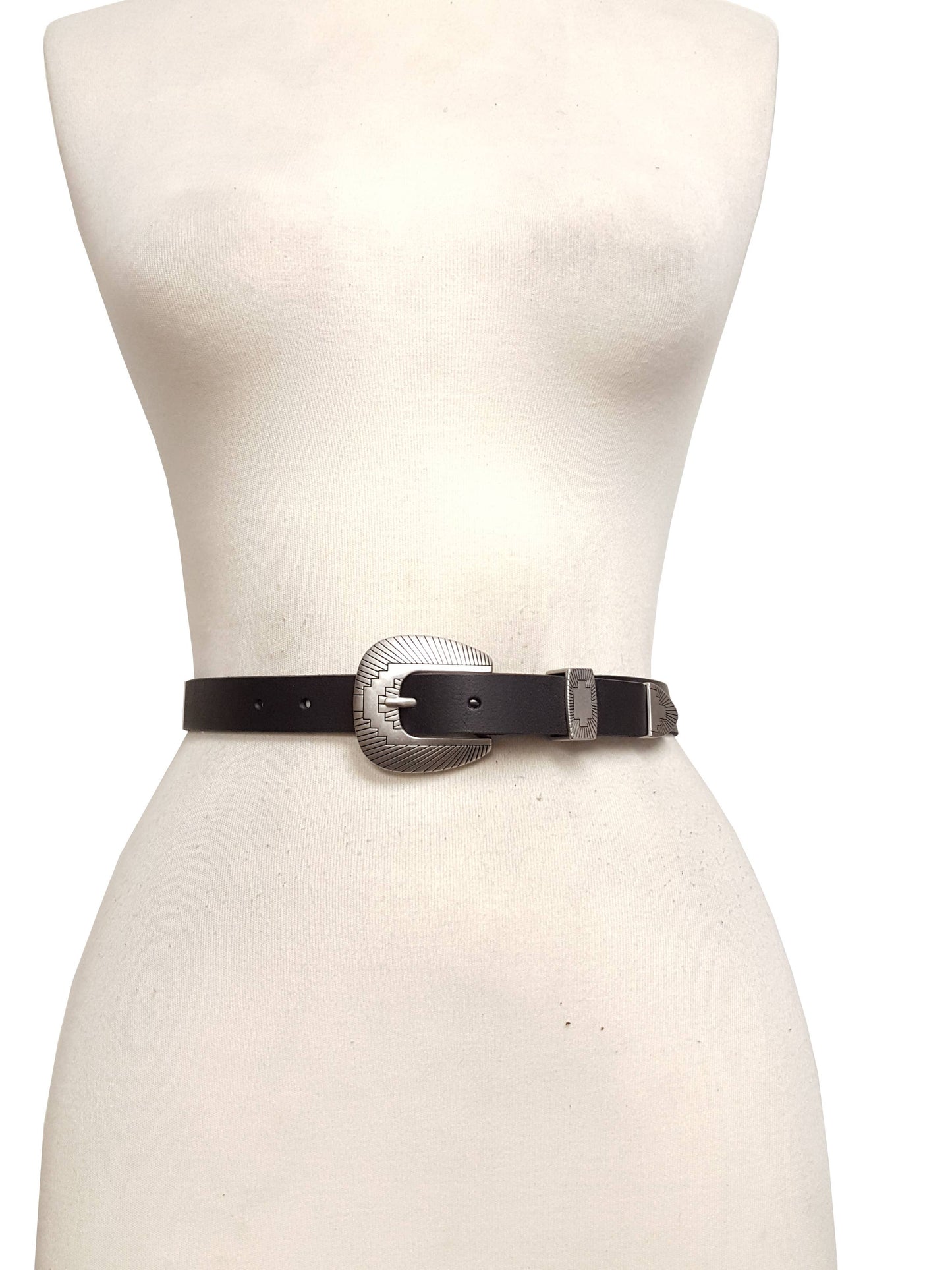 Genuine Leather Belt with Silver Navajo Buckle set: Black