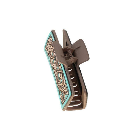 High Vista Hair Comb Clip In Turquoise: Turquoise-Embossed