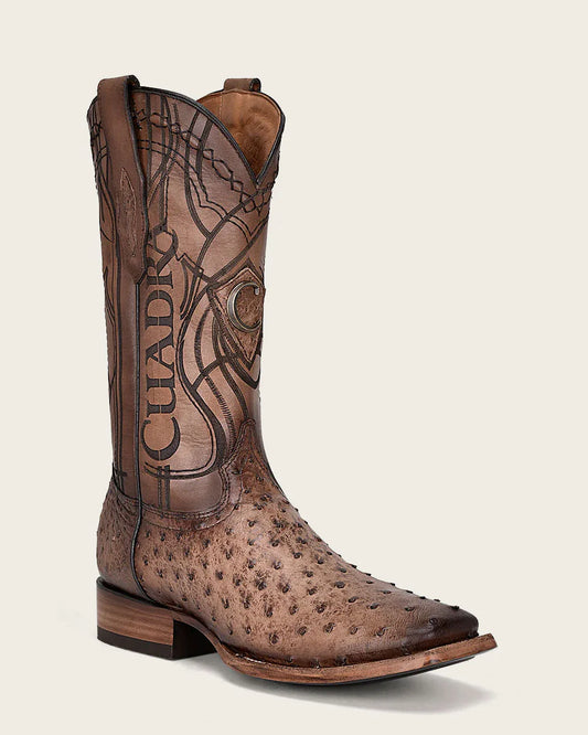 CU744 CUADRA OSTRICH ENGRAVED BROWN WESTERN BOOT