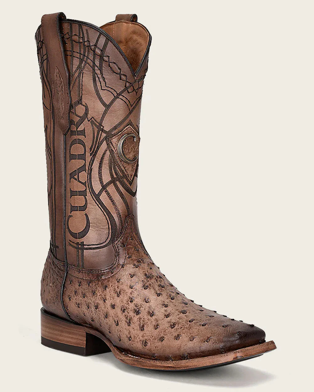 CU744 CUADRA OSTRICH ENGRAVED BROWN WESTERN BOOT