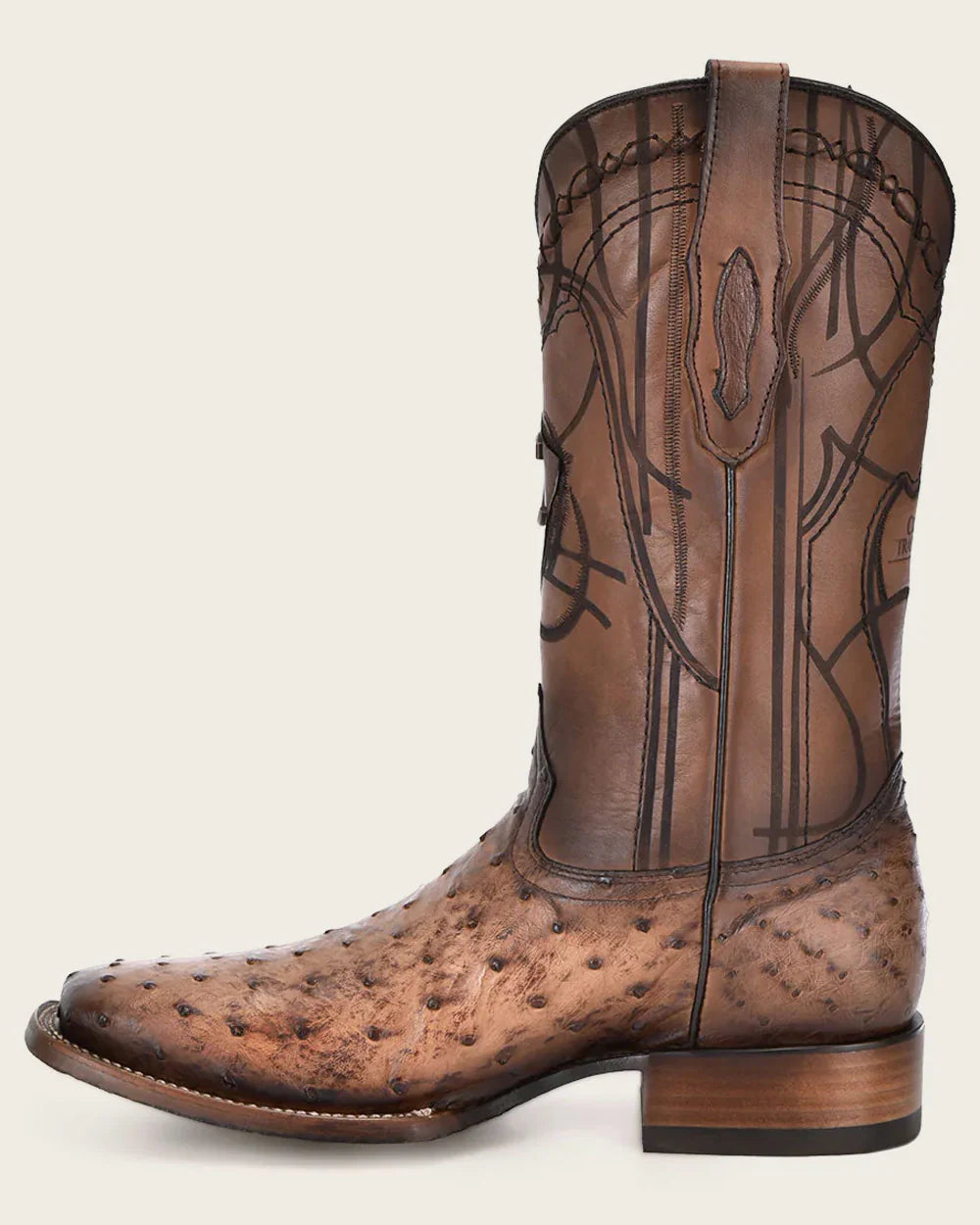 CU744 CUADRA OSTRICH ENGRAVED BROWN WESTERN BOOT