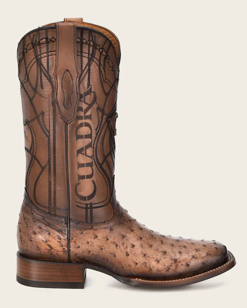 CU744 CUADRA OSTRICH ENGRAVED BROWN WESTERN BOOT