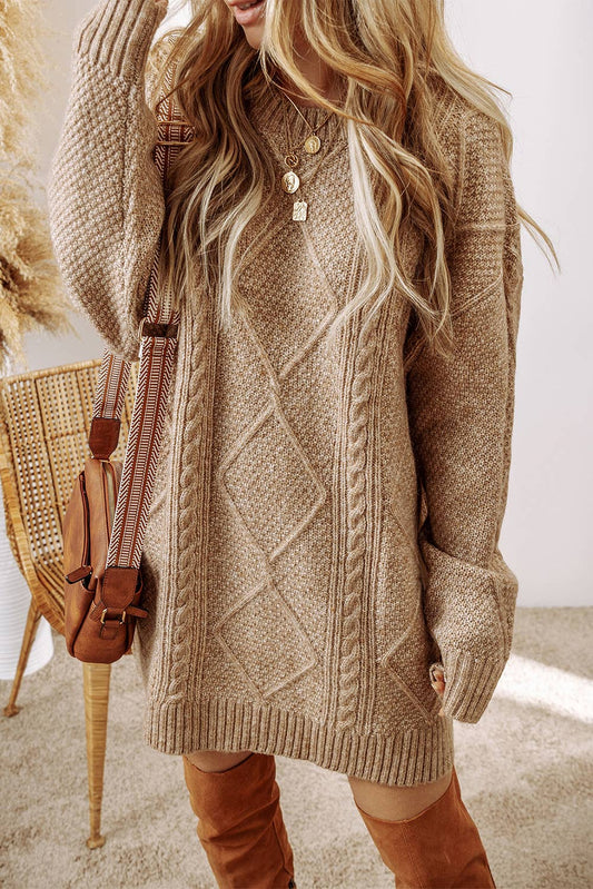 LD273764-P6016 LDC Cable Knit Drop Shoulder Loose Fit Sweater Dress: Parchment