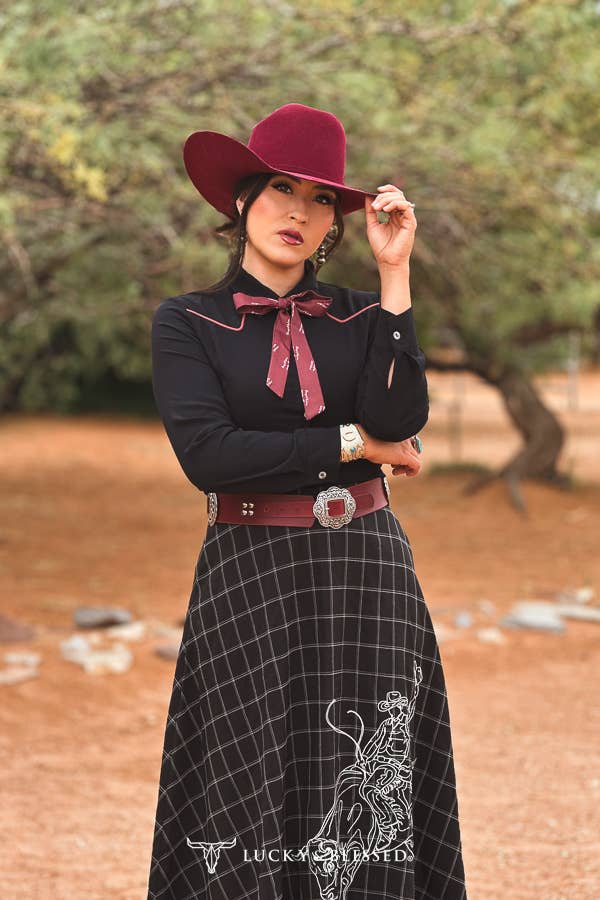 Black Long Sleeve Concho Button Down Western Yoke Neck Tie