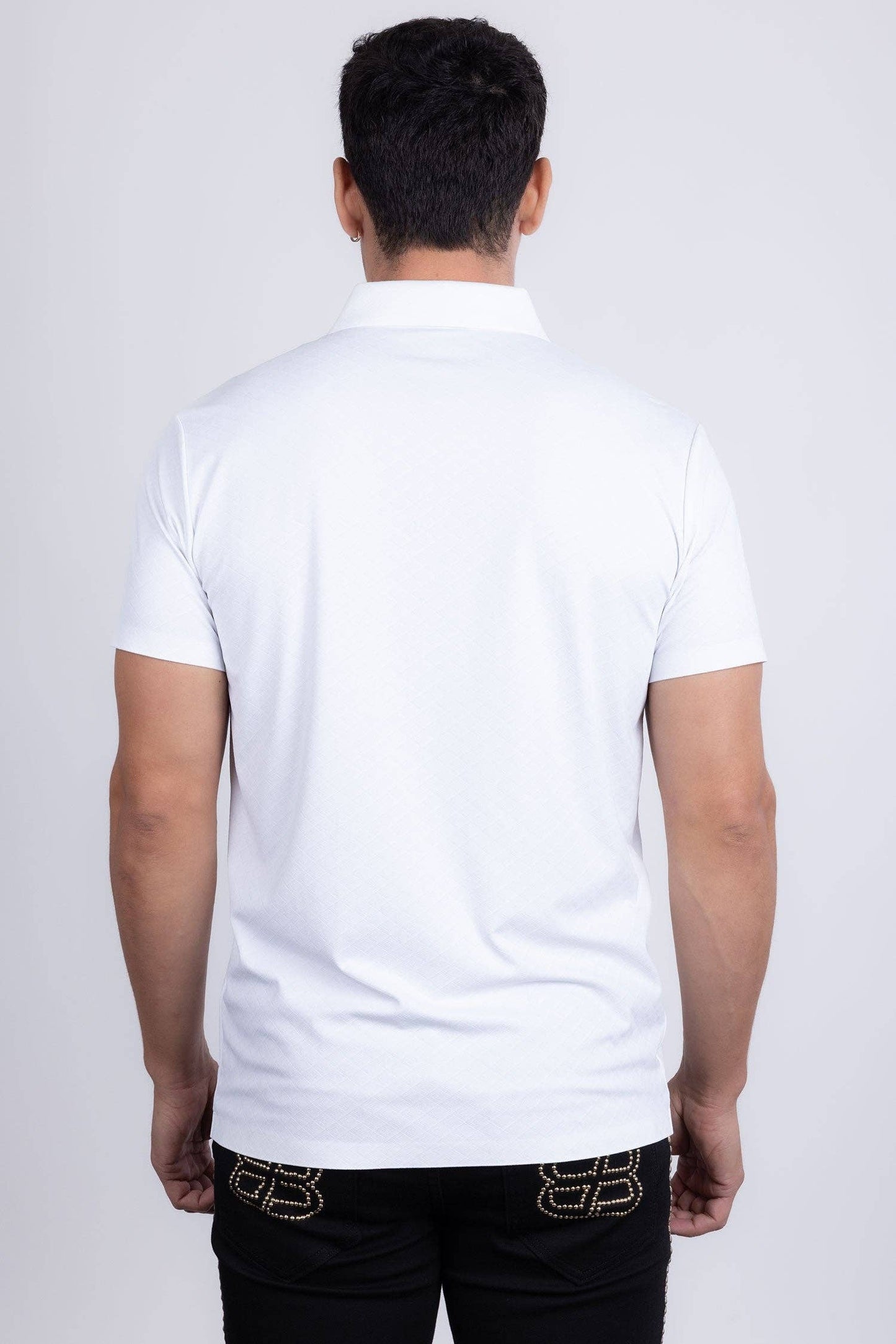 Napoleone Patterned Polo Shirt: White