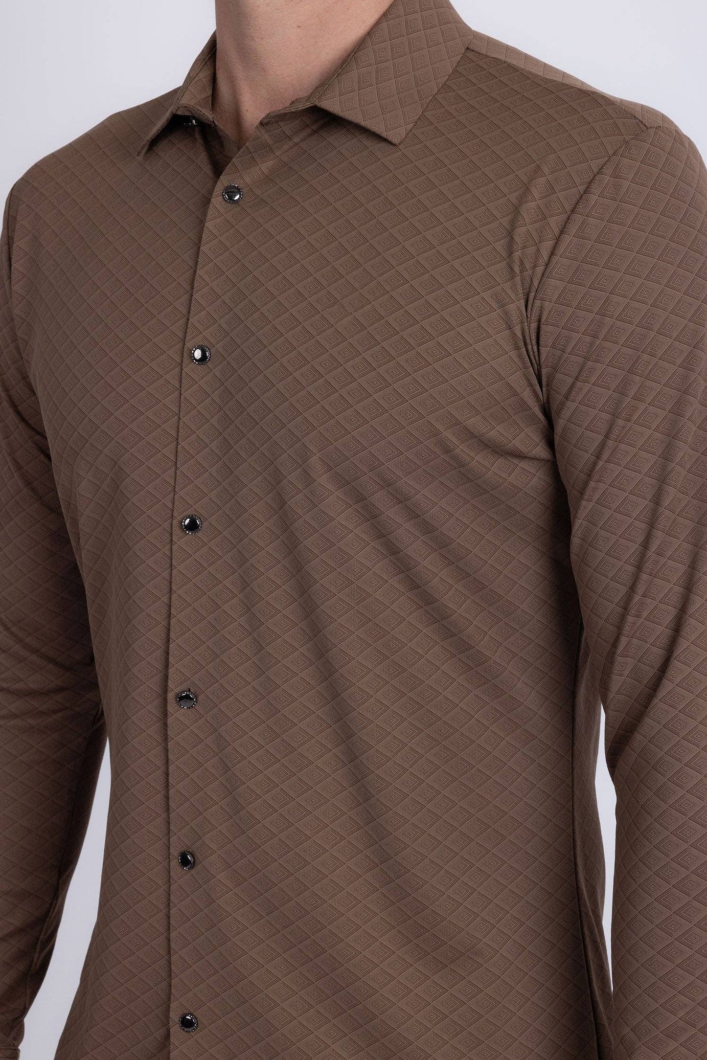 Napoleone Patterned Long Sleeve Shirt: Coffee