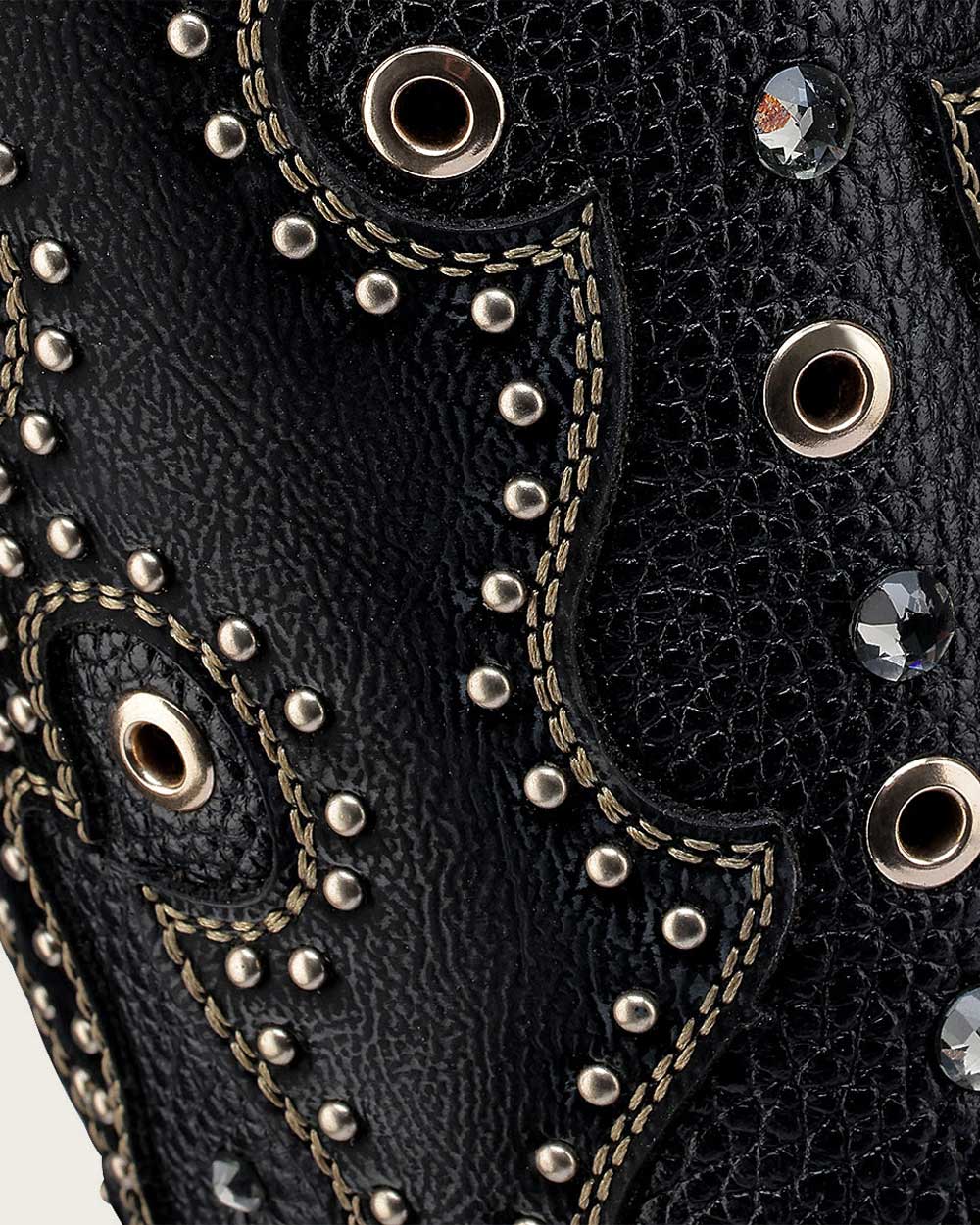 CU869 CUADRA PYTHON BELLY BLACK BOOT EMBROIDERY & STUDS & ZIPPER