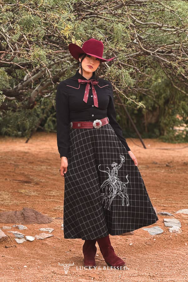 Black Long Sleeve Concho Button Down Western Yoke Neck Tie
