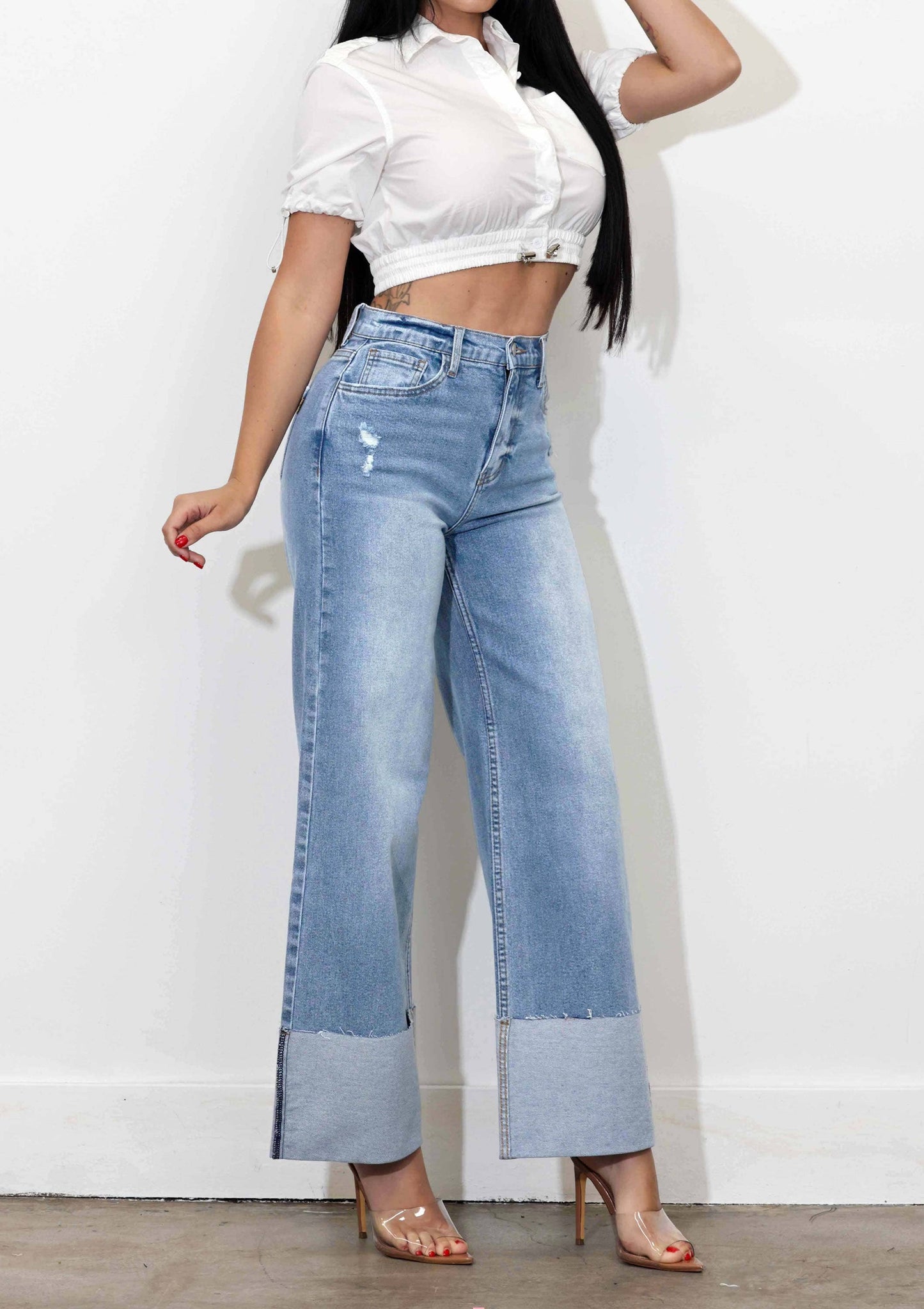 P6180 WIDE LEG JEANS - Rigid with Comfort Stretch: Dark Stone