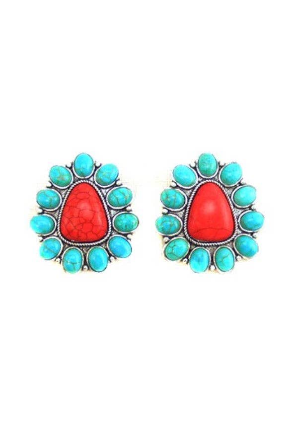 WESTERN CONCHO POST EARRINGS: TURQUOISE