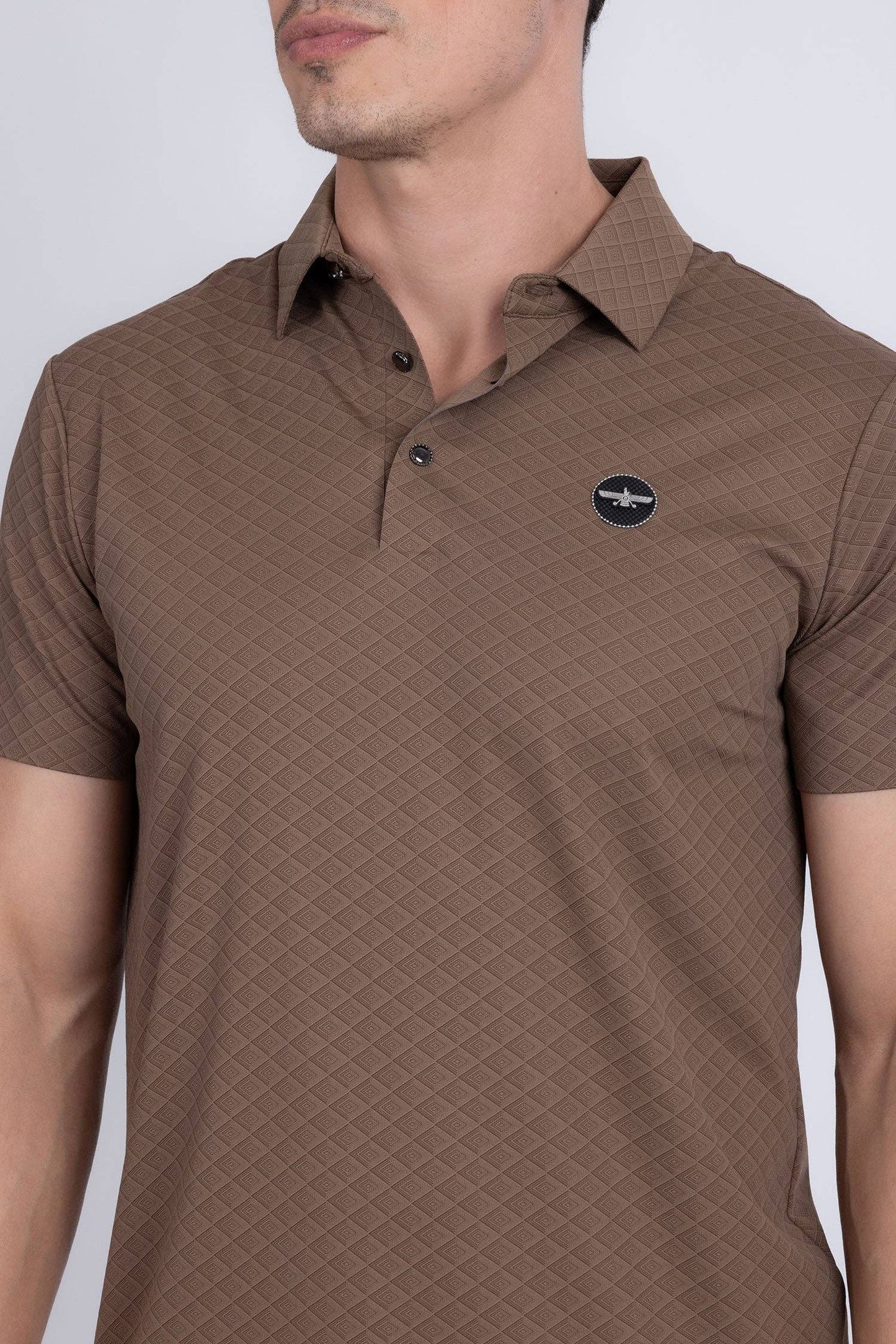 Napoleone Patterned Polo Shirt: Brown