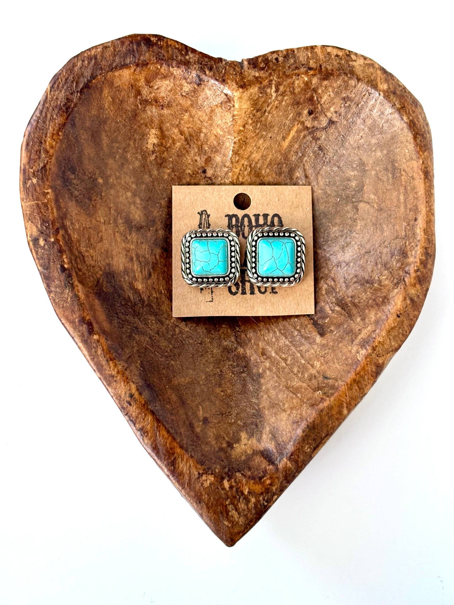 WESTERN TURQUOISE STONE SQUARE STUD EARRINGS