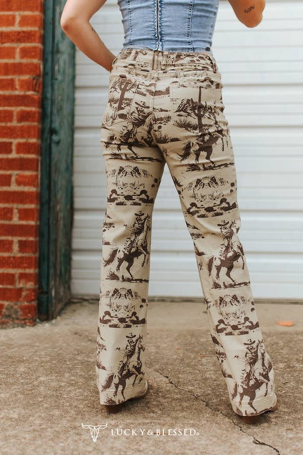 JE395-DST LUCKY AND BLESSED BEIGE DESSERT HIGH RISE TROUSER JEANS (32in Inseam)