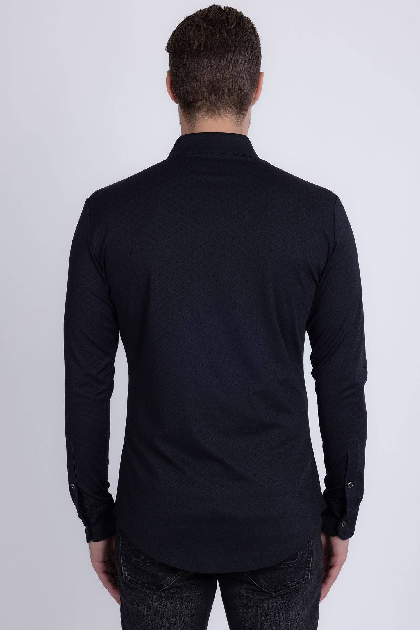 Napoleone Patterned Long Sleeve Shirt: Black