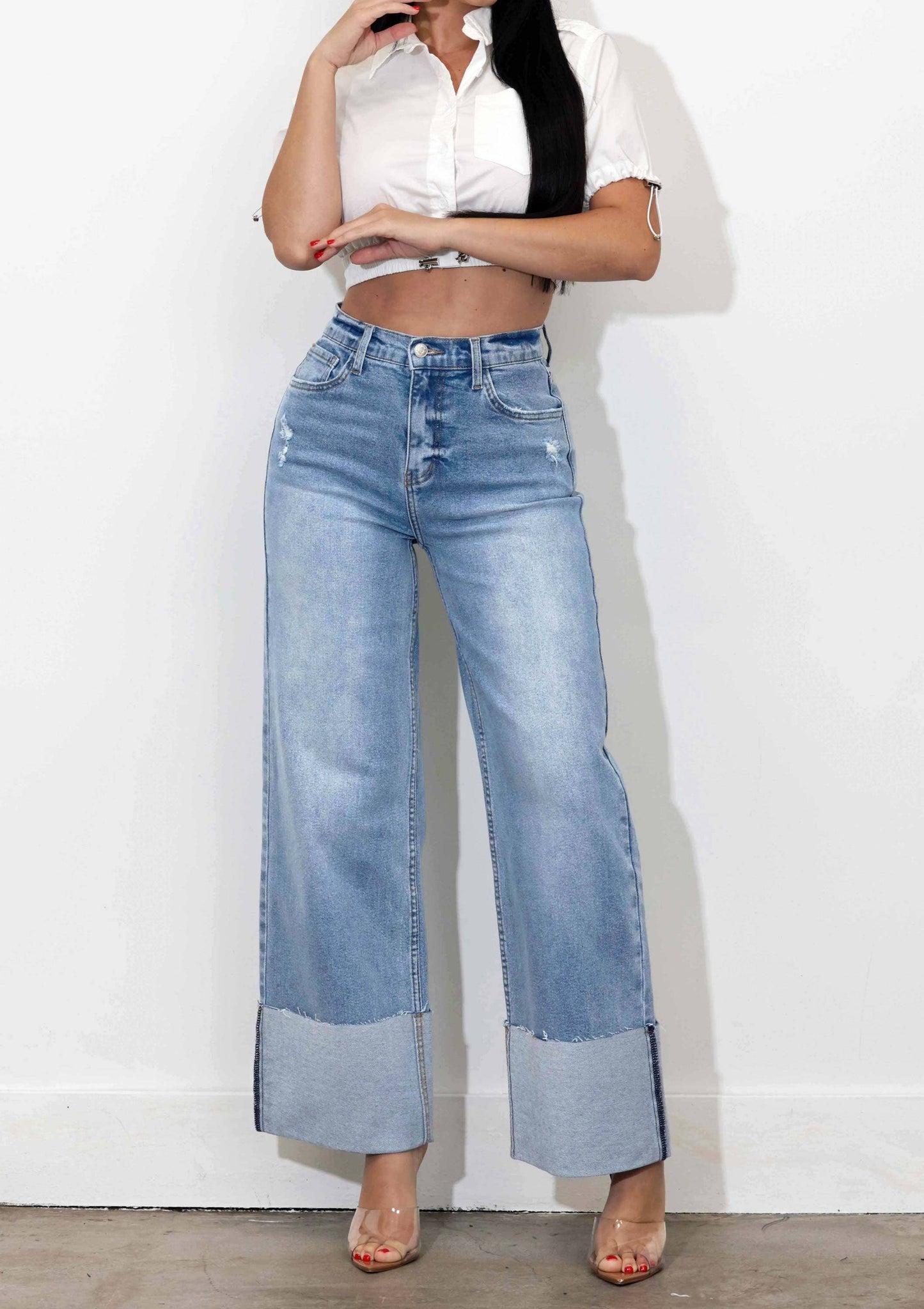 P6180 WIDE LEG JEANS - Rigid with Comfort Stretch: Dark Stone