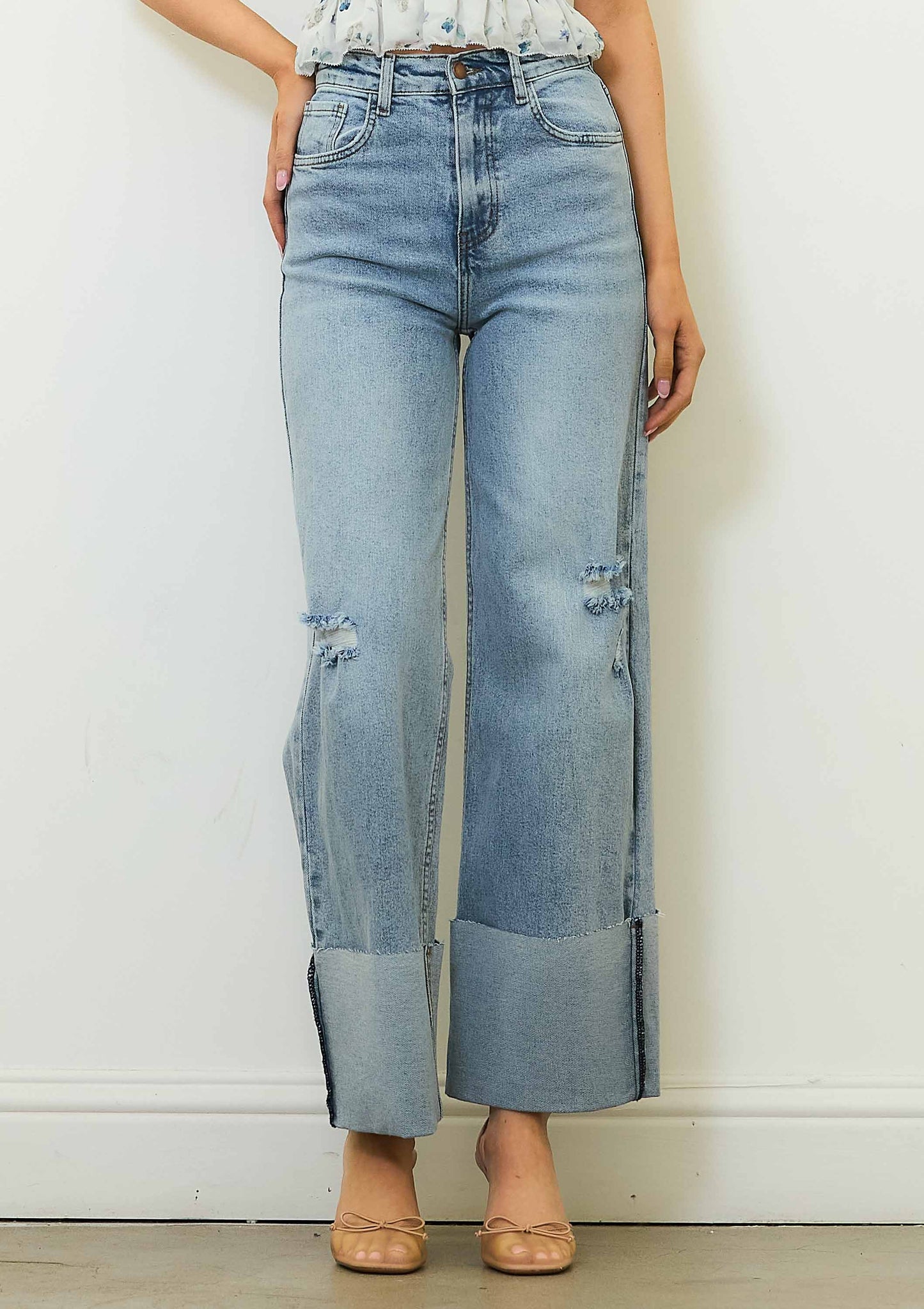 P2069 WIDE LEG JEANS - Rigid with Comfort Stretch: Medium Stone / 13