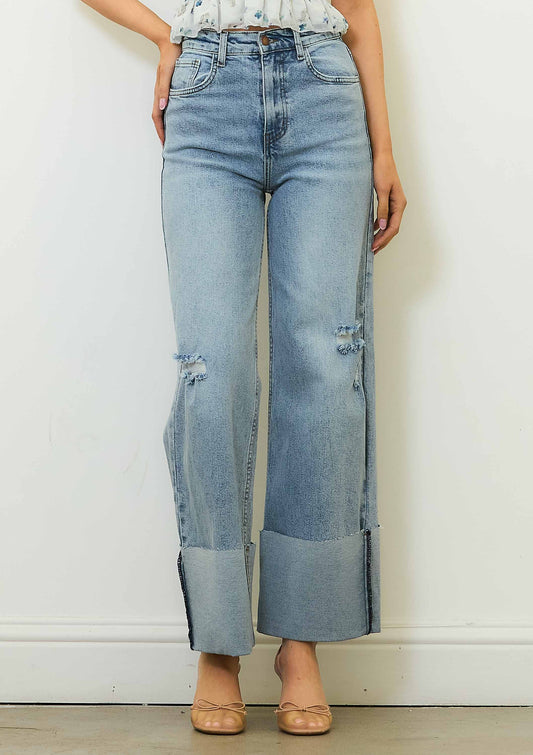 P2069 WIDE LEG JEANS - Rigid with Comfort Stretch: Medium Stone / 13