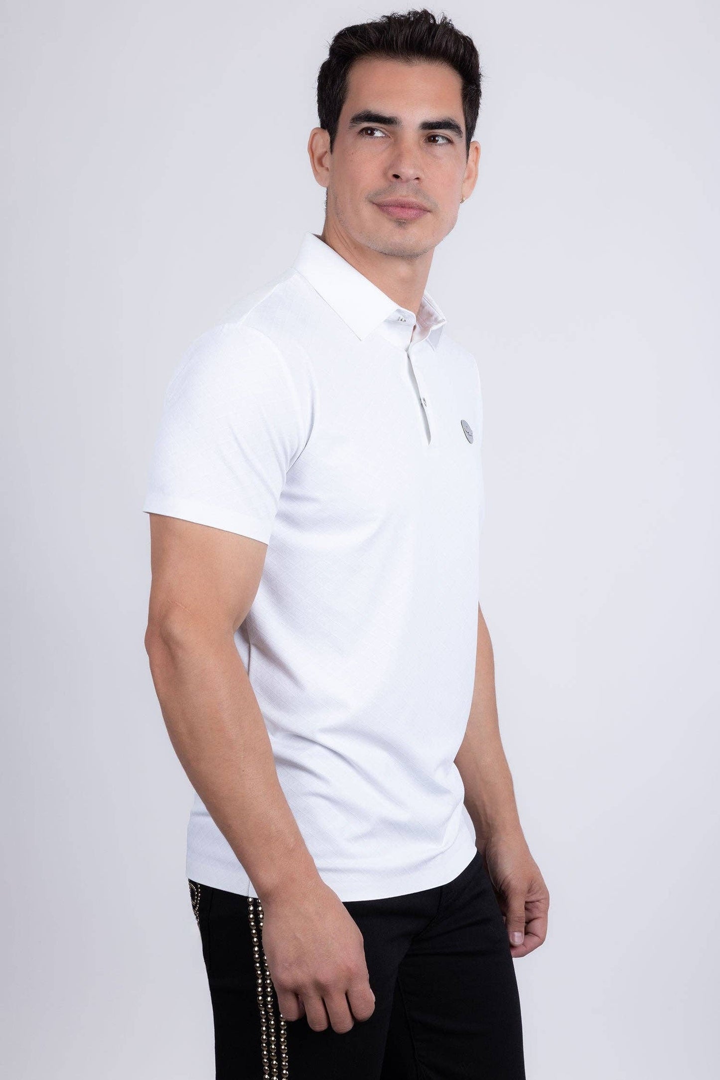 Napoleone Patterned Polo Shirt: White