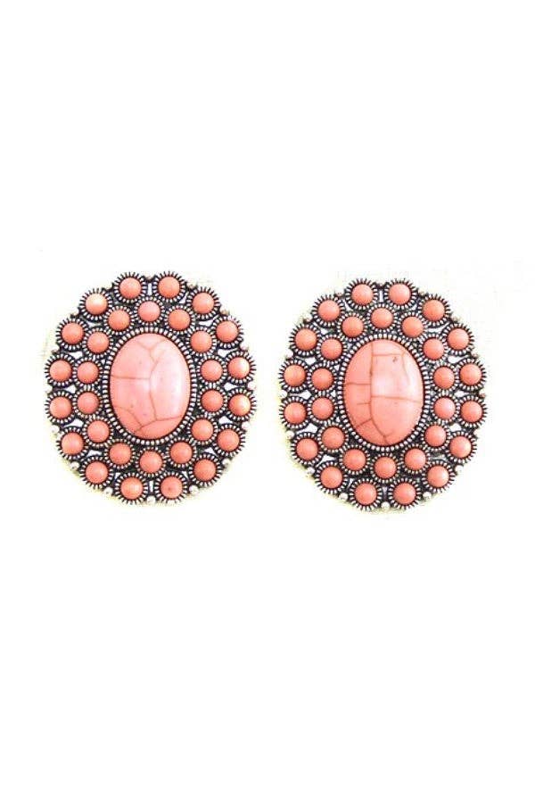 WESTERN CONCHO DESIGN POST EARRINGS: FUCHSIA