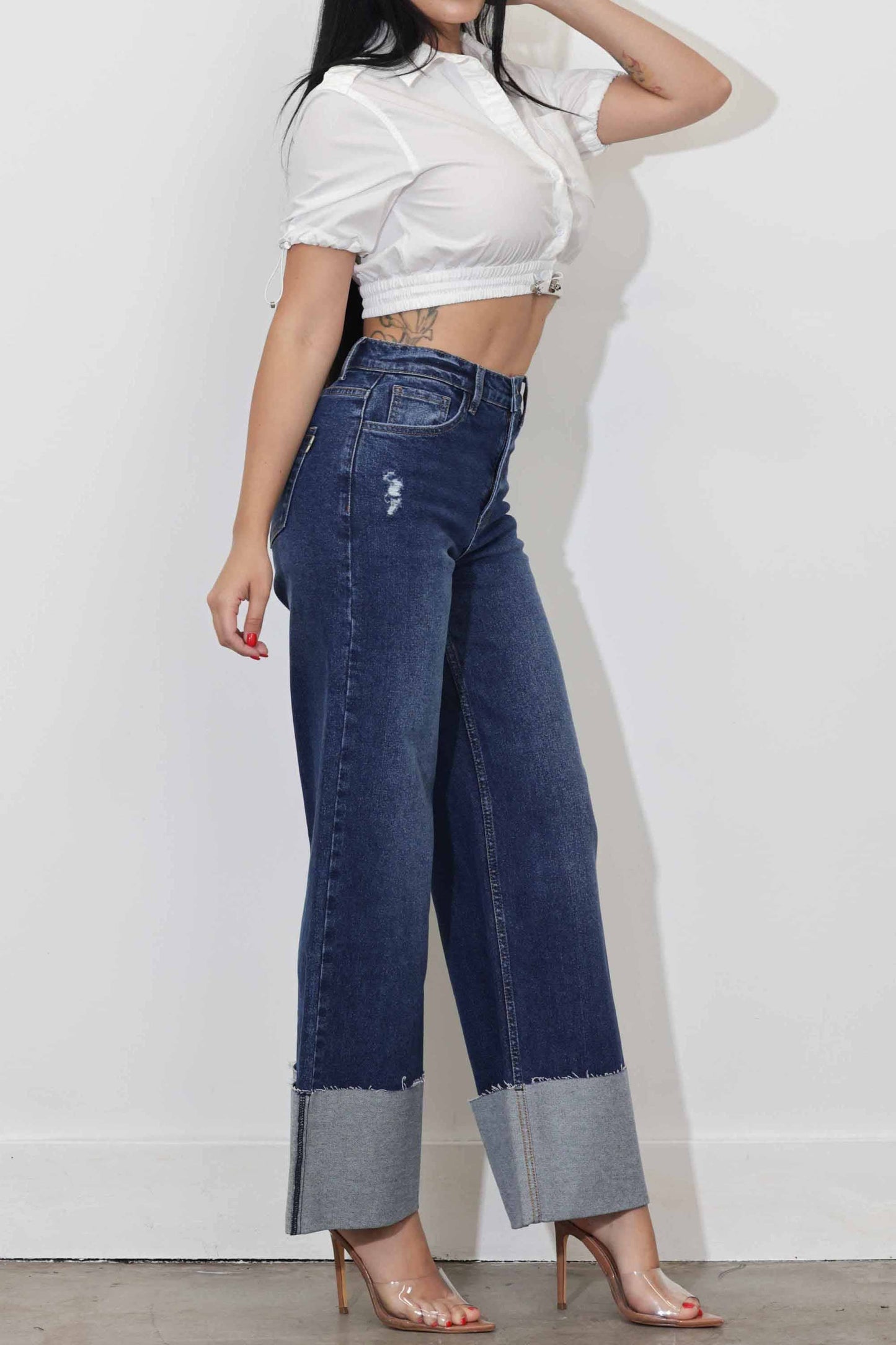 P6180 WIDE LEG JEANS - Rigid with Comfort Stretch: Dark Stone