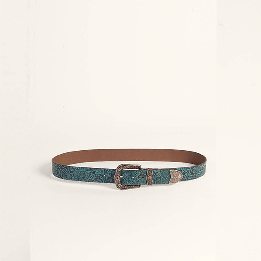 Loyal West Sophia Belt- Turquoise Floral Leather