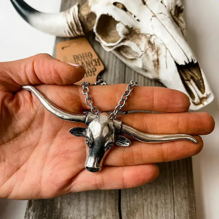 LARGE LONGHORN PENDANT STEER WESTERN NECKLACE