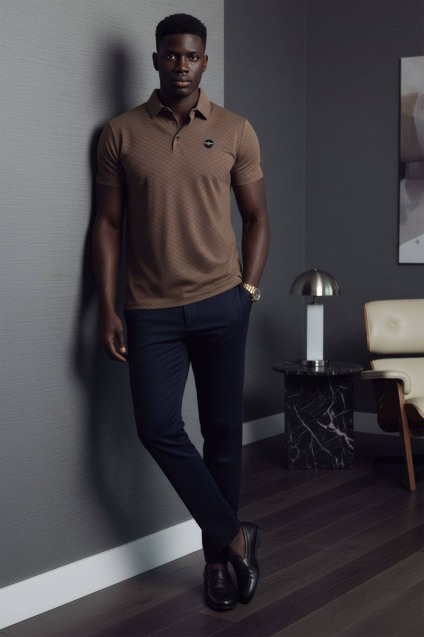 Napoleone Patterned Polo Shirt: Brown