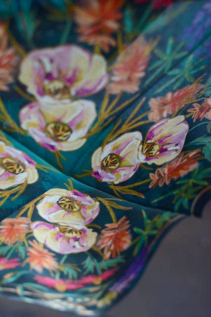 VIVID WILDFLOWERS WESTERN COWGIRL SILK WILD RAG SCARF